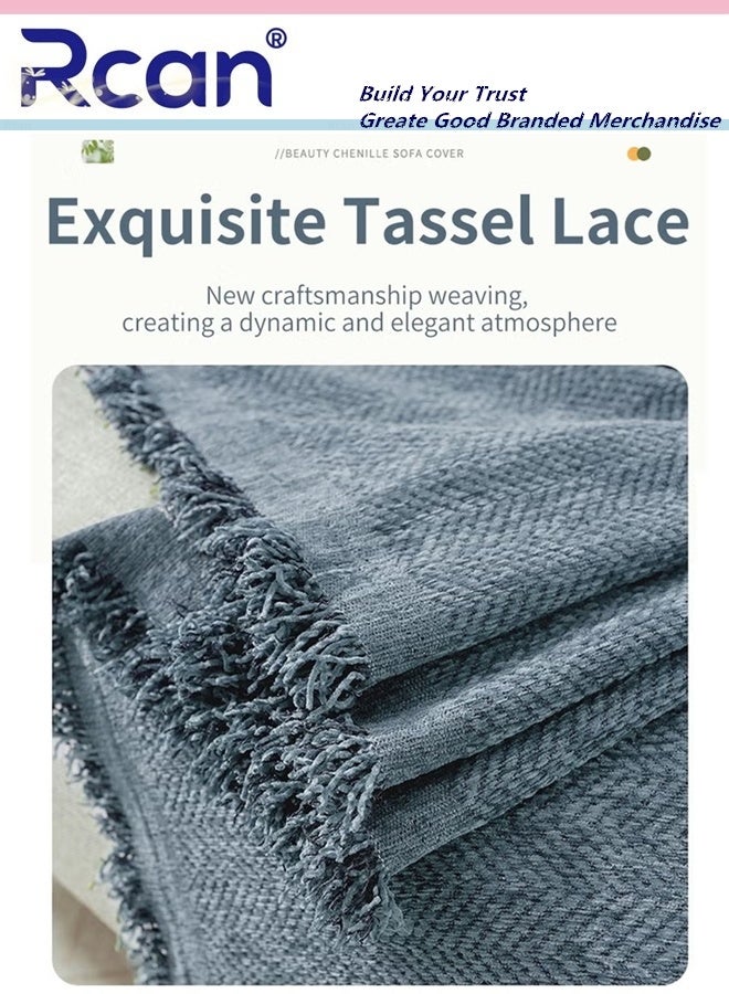 Rcan 3 Seat Oversized Chenille Sofa Cover Soft Four Seasons Universal Sofa Cover All-Inclusive Sofa Cover Furniture Cover Washable Soft Throw Blanket Knitted Tassel Decor Woven Sofa Blanket 180*300 CM - Image 4