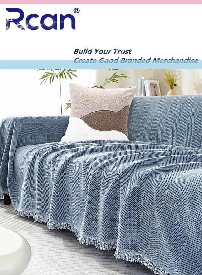 Rcan 3 Seat Oversized Chenille Sofa Cover Soft Four Seasons Universal Sofa Cover All-Inclusive Sofa Cover Furniture Cover Washable Soft Throw Blanket Knitted Tassel Decor Woven Sofa Blanket 180*300 CM - Image 2