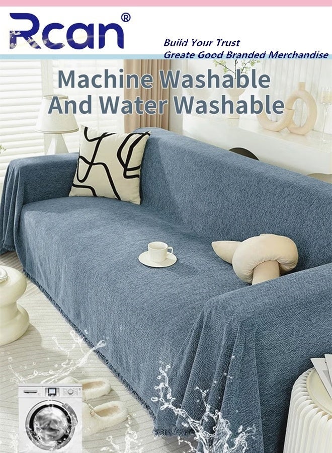 Rcan 3 Seat Oversized Chenille Sofa Cover Soft Four Seasons Universal Sofa Cover All-Inclusive Sofa Cover Furniture Cover Washable Soft Throw Blanket Knitted Tassel Decor Woven Sofa Blanket 180*300 CM - Image 3