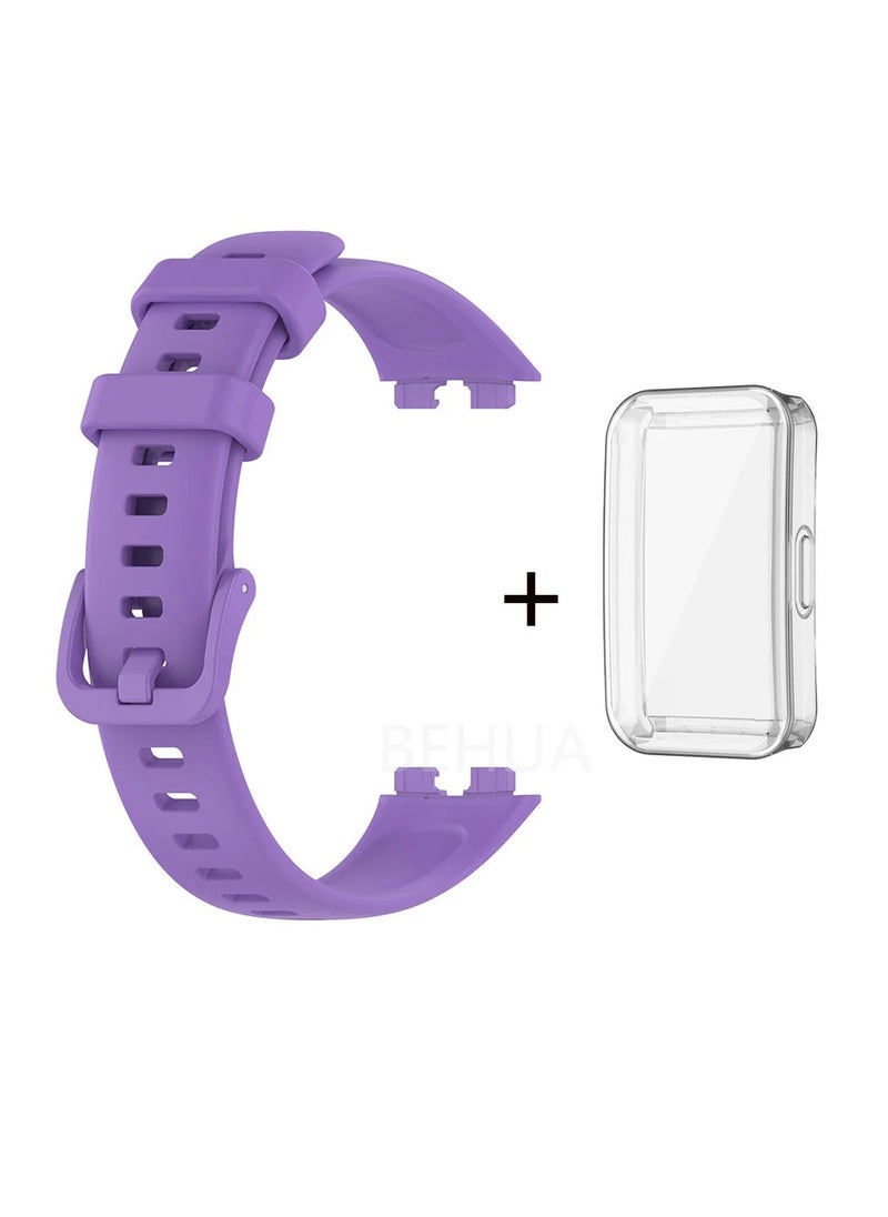 أتش دبليو سوار سيليكون لساعة Huawei Band 8 و Huawei Band 9 حزام ساعة ذكية أساور سوار بروسليت رياضي للإستبدال، غطاء واقي شفاف  - Image 1