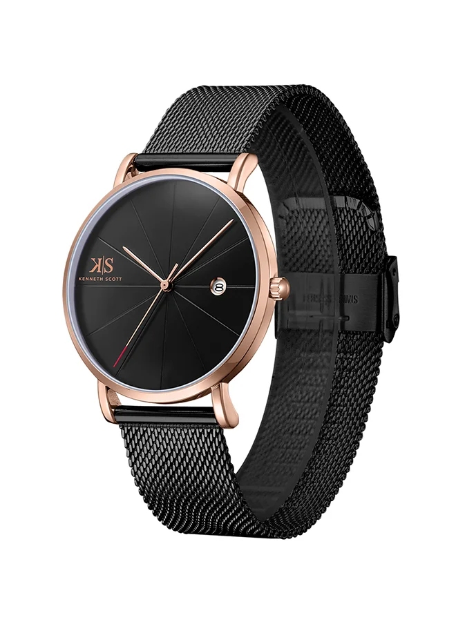 كينيث سكوت Kenneth Scott Men's Quartz Movement Watch, Analog Display and Stainless Steel Strap - K22013-KMBB, Black