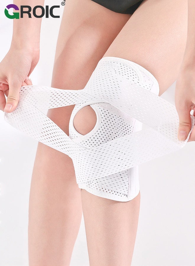GROIC 1Pcs Knee Brace with Side Stabilizers for Knee Pain, Adjustable Knee Support with Gel Pads for Meniscus Tear ACL MCL Arthritis Injury Recovery, Breathable Knee Wrap for Men & Women (XL, White) - Image 1