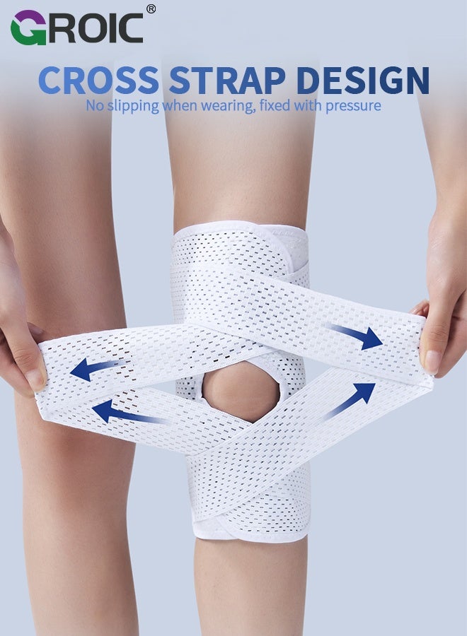 GROIC 1Pcs Knee Brace with Side Stabilizers for Knee Pain, Adjustable Knee Support with Gel Pads for Meniscus Tear ACL MCL Arthritis Injury Recovery, Breathable Knee Wrap for Men & Women (XL, White) - Image 4