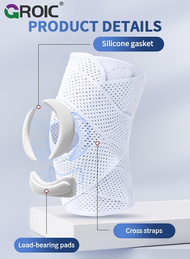 GROIC 1Pcs Knee Brace with Side Stabilizers for Knee Pain, Adjustable Knee Support with Gel Pads for Meniscus Tear ACL MCL Arthritis Injury Recovery, Breathable Knee Wrap for Men & Women (XL, White) - Image 3