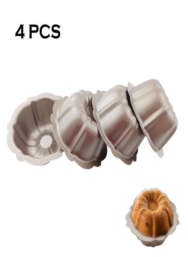 LoveDeal 4 Inch Nonstick Mini Fluted Cake Pan, Set of 4 for Baking, Carbon Steel Fluted Cake Pans, Metal Round Pumpkin Shaped Baking Mould for Cupcake, Muffin, Brownie, Pudding - Gold - Image 4