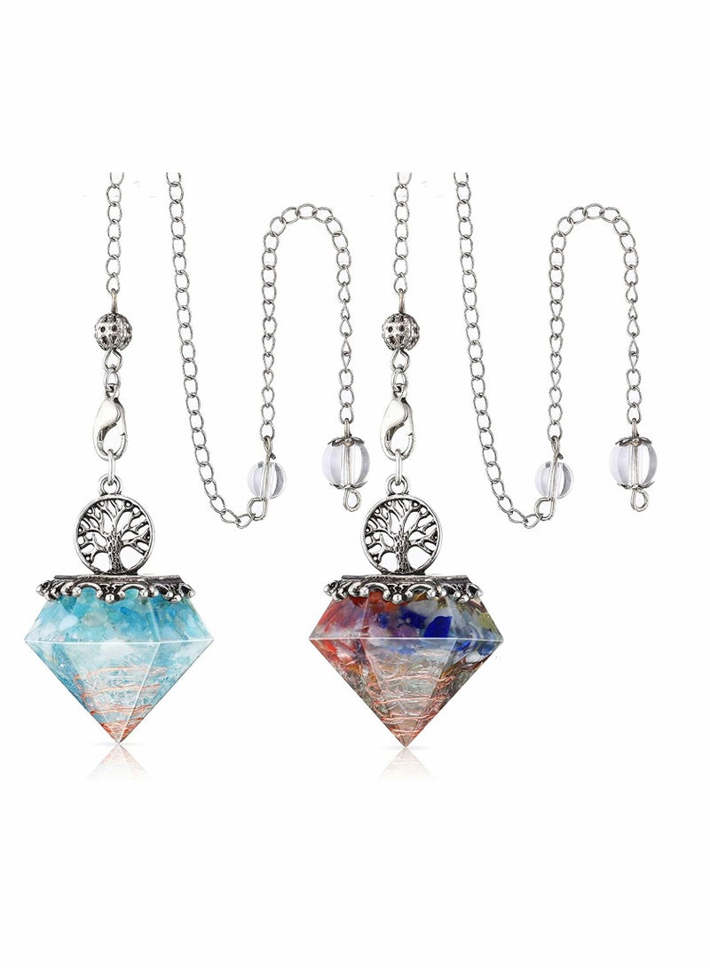 SYOSI Divination Crystal, Dowsing Pendulum, Natural Amethyst Pendulum, 7 Chakra Dowsing Pendulum, Pyramid Crystal, for Divination 2 Pieces (Blue, Orange) - Image 1