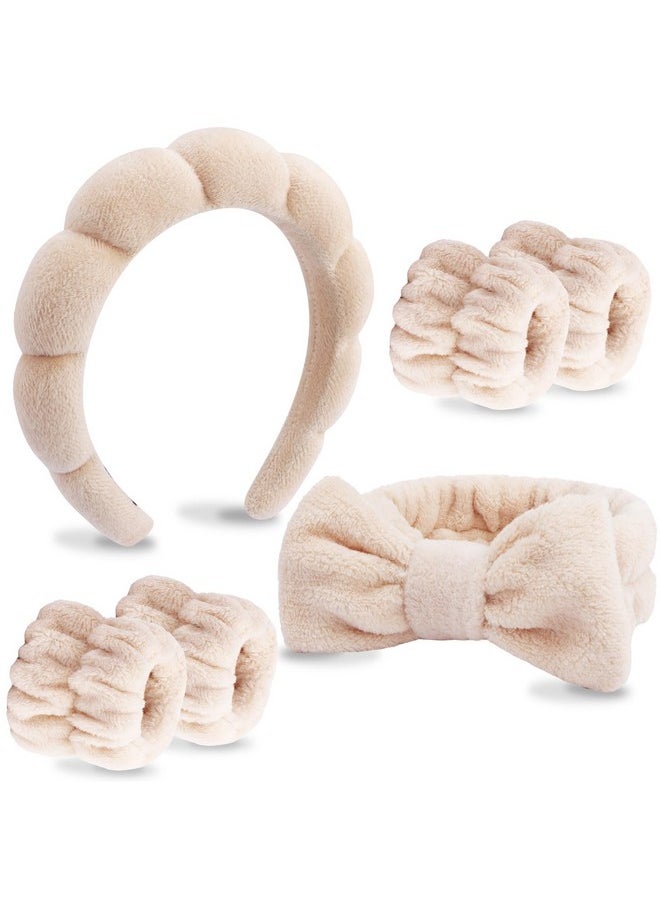 Velscrun 6 Pack Spa Headband Makeup Headband Face Wash Headband Skincare Headbands Brown Sponge Hair Band Bow Tie Spa Headband For Washing Face Wristband Set Hair Accessories For Women Gifts  - Image 1