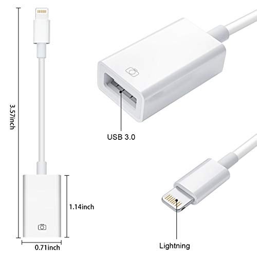 WORLDBOYU Lightning to USB Camera Adapter Lightning Female OTG Cable Adapter for Select iPhone,iPad Models Support Connect Camera, Card Reader, USB Flash Drive, MIDI Keyboard, White - Image 5