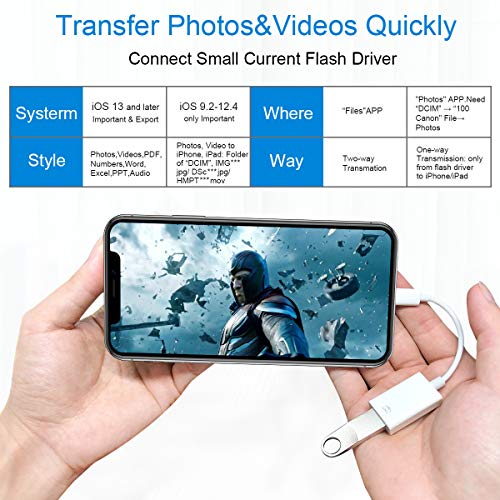 WORLDBOYU Lightning to USB Camera Adapter Lightning Female OTG Cable Adapter for Select iPhone,iPad Models Support Connect Camera, Card Reader, USB Flash Drive, MIDI Keyboard, White - Image 3
