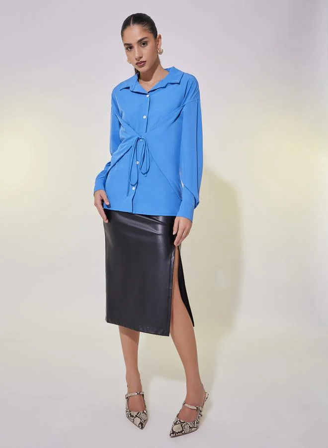 Take Two Solid Tie-Up Detail Relaxed Fit Shirt