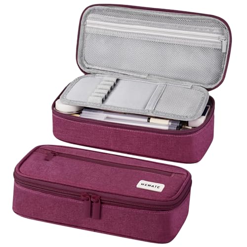 WEMATE Pencil Case, Large Storage Organizer for Stationery, Back - to - School Essential, Teacher Must - have, Big Pencil Pouch, Marker Case School Supplies for College & High School Purple Red - Image 1