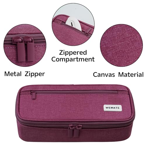 WEMATE Pencil Case, Large Storage Organizer for Stationery, Back - to - School Essential, Teacher Must - have, Big Pencil Pouch, Marker Case School Supplies for College & High School Purple Red - Image 3