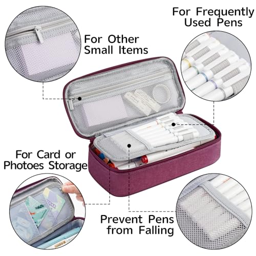 WEMATE Pencil Case, Large Storage Organizer for Stationery, Back - to - School Essential, Teacher Must - have, Big Pencil Pouch, Marker Case School Supplies for College & High School Purple Red - Image 4