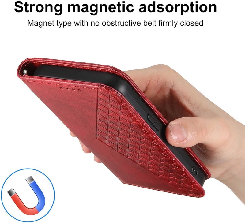YUANSHXM-Wallet Case for Google Pixel 9 Pro/Pixel 9, Magnetic Flip PU Leather All-Inclusive Protection Cover with Wristrap Book Folio Stand Protective Case (Red,9 Pro) - Image 2