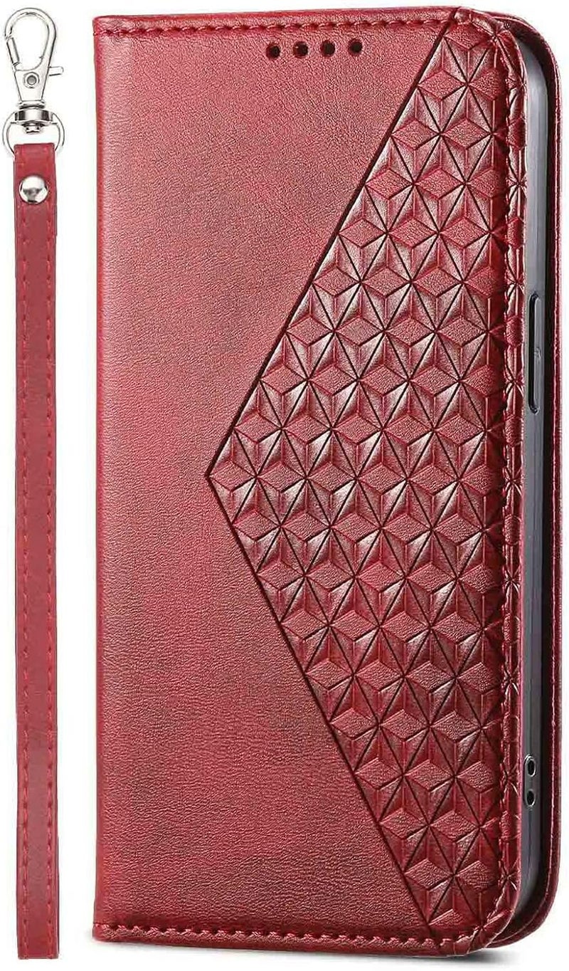 YUANSHXM-Wallet Case for Google Pixel 9 Pro/Pixel 9, Magnetic Flip PU Leather All-Inclusive Protection Cover with Wristrap Book Folio Stand Protective Case (Red,9 Pro) - Image 1