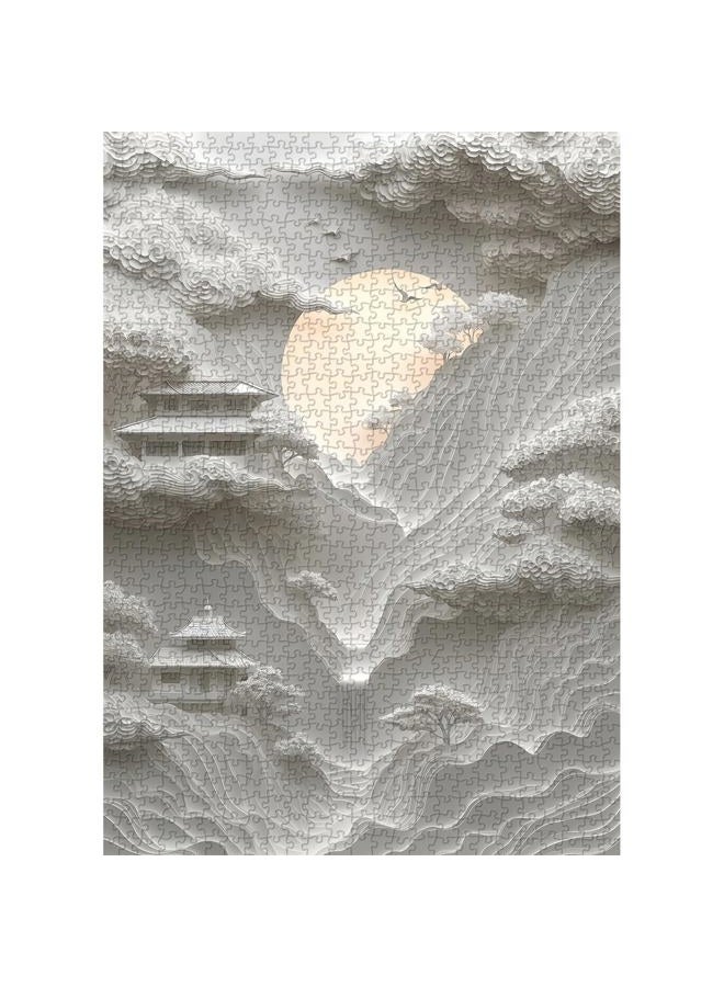 PICKFORU Impossible Landscape Puzzles for Adults 1000 Pieces，White Paper Art Mountain Puzzles Clouds Moon Scenery,Unique Scenic Nature Jigsaw Puzzles Building, Hard Difficult Challenge for Adult - Image 2