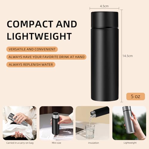 coocuture Cute Water Bottle - 5 Oz Mini Insulated Stainless Steel Bottle - Keeps Cold for 12 hours, Hot for 6 hours, Perfect for Purse or Kids Lunch Bag （Black） - Image 3