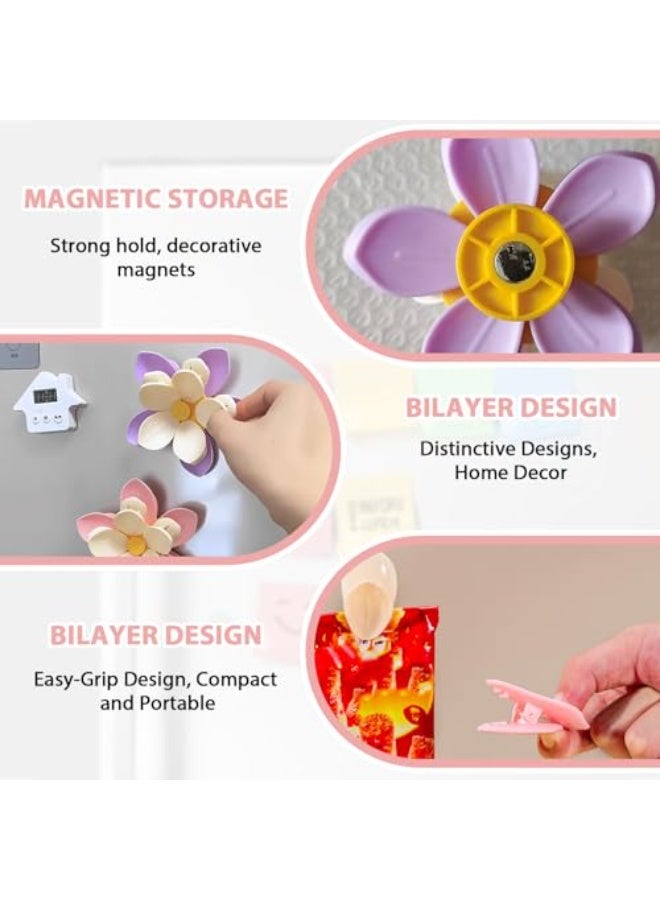 Bukela 2Pack Flower Chip Clips Magnetic, Chip Clips Magnetic Cute, Double-Layer Flowers Fridge Magnets for Snacks, Home Food Sealing Kitchen Accessories - Image 3