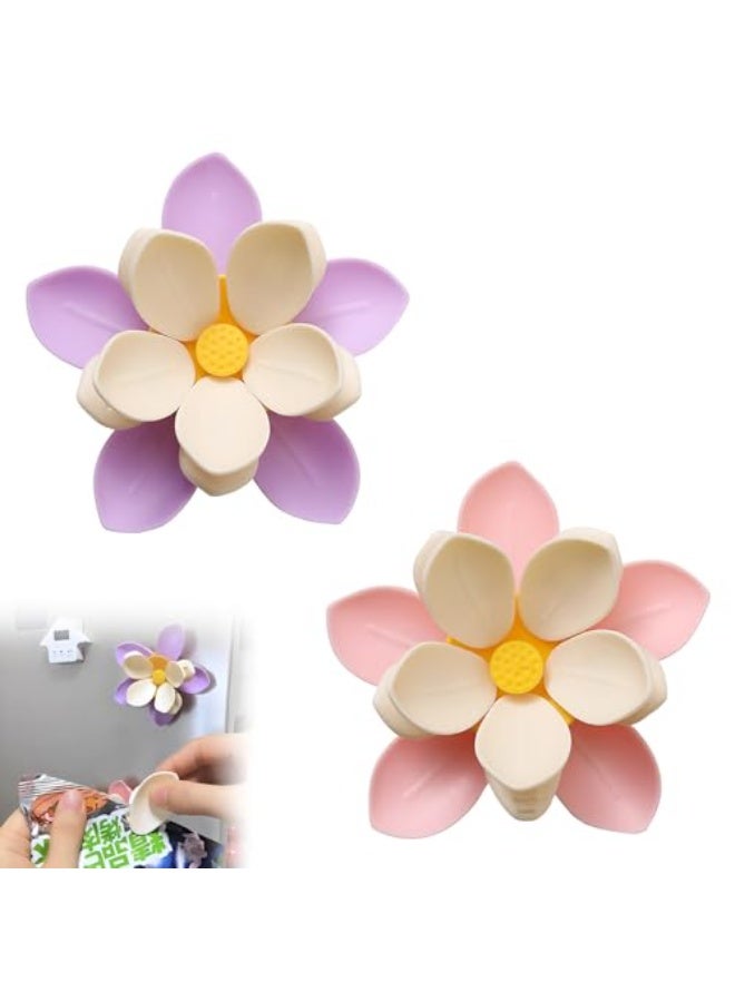 Bukela 2Pack Flower Chip Clips Magnetic, Chip Clips Magnetic Cute, Double-Layer Flowers Fridge Magnets for Snacks, Home Food Sealing Kitchen Accessories - Image 1