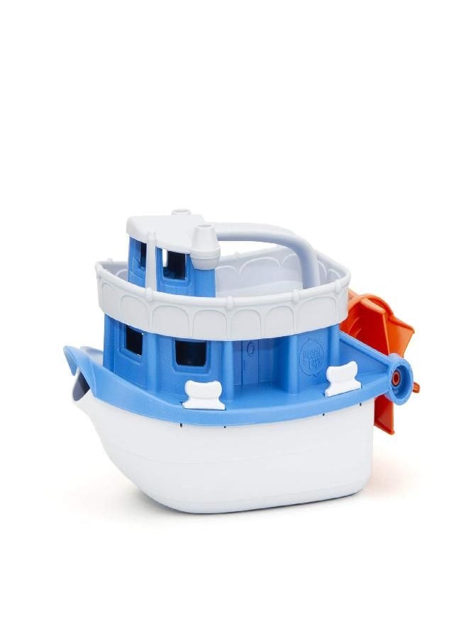 Green Toys Green Toys Paddle Boat, Blue/Grey - Pretend Play, Motor Skills, Kids Bath Toy Floating Pouring Vehicle. No BPA, phthalates, PVC. Dishwasher Safe, Recycled Plastic, Made in USA.  - Image 1