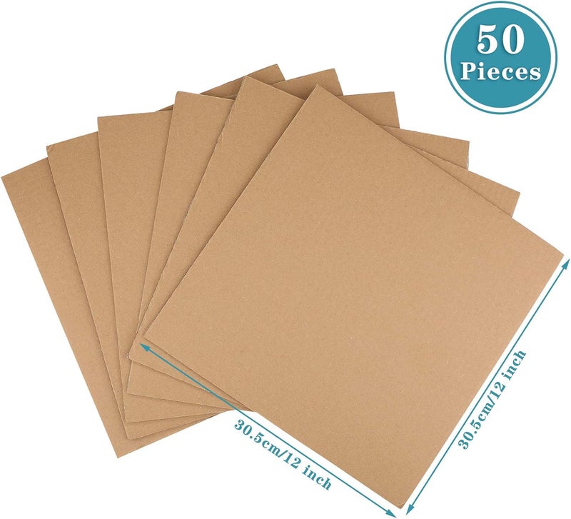 Zonon 50 Pack Brown Corrugated Cardboard Sheets for Art Projects, DIY Crafts - Flat Inserts, Squares, Separators (12 x 12 Inch) - Image 2