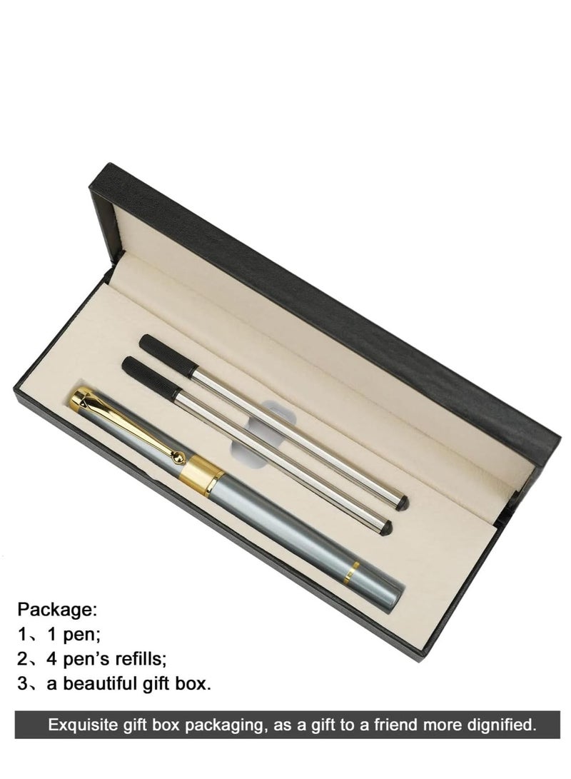 Ballpoint Pen 0.5, Metallic Silver Lacquer with Chrome Trim, Luxury Ballpoint Line Width 0.5mm Come with 2 Pieces Black Ink Refill, for Professional Executive, Office, Nice BallPens Classy Gift Box - Image 5