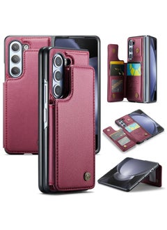CaseMe Wallet Case for Samsung Galaxy Z Fold 5, Premium Handmade Durable PU Leather Slim Shockproof Case with [Double Magnetic Clasp] [Card Holder] [Kickstand] [RFID Blocking] (Red)  - Image 1