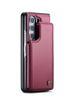 CaseMe Wallet Case for Samsung Galaxy Z Fold 5, Premium Handmade Durable PU Leather Slim Shockproof Case with [Double Magnetic Clasp] [Card Holder] [Kickstand] [RFID Blocking] (Red)  - Image 3
