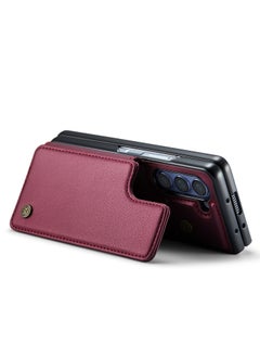 CaseMe Wallet Case for Samsung Galaxy Z Fold 5, Premium Handmade Durable PU Leather Slim Shockproof Case with [Double Magnetic Clasp] [Card Holder] [Kickstand] [RFID Blocking] (Red)  - Image 5