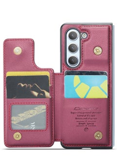CaseMe Wallet Case for Samsung Galaxy Z Fold 5, Premium Handmade Durable PU Leather Slim Shockproof Case with [Double Magnetic Clasp] [Card Holder] [Kickstand] [RFID Blocking] (Red)  - Image 4