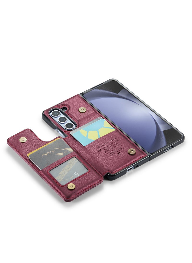 Wallet Case for Samsung Galaxy Z Fold 5, Premium Handmade Durable PU Leather Slim Shockproof Case with [Double Magnetic Clasp] [Card Holder] [Kickstand] [RFID Blocking] (Red)