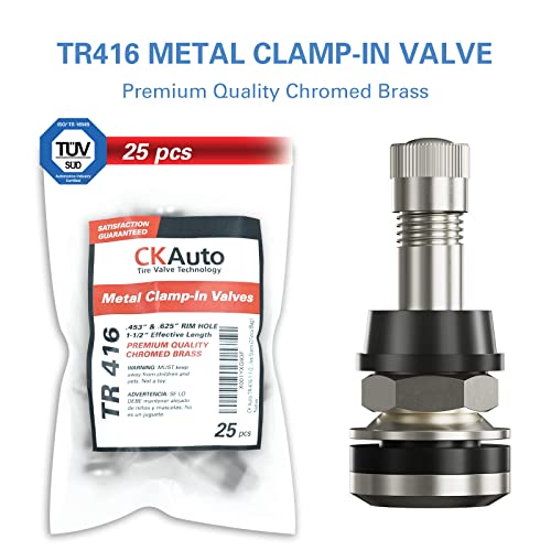 CKAuto 25 Pieces TR416 Metal Valve Stems Outer Mount Fits .453" & .625" Rim Holes Long 1 1/2", Silver - Image 3