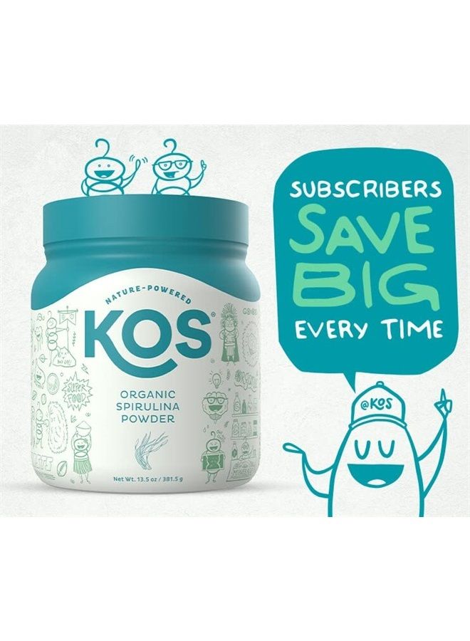 KOS مسحوق سبيرولينا العضوي من وزارة الزراعة الأمريكية - 100% نقي، غير مشع، مسحوق سوبرفود سبيرولينا الأخضر الأزرق، نباتي - غني بالبروتين، الفيتامينات، مضادات الأكسدة والألياف - طعم طبيعي، 13.5 أونصة، 109 حصة - Image 3