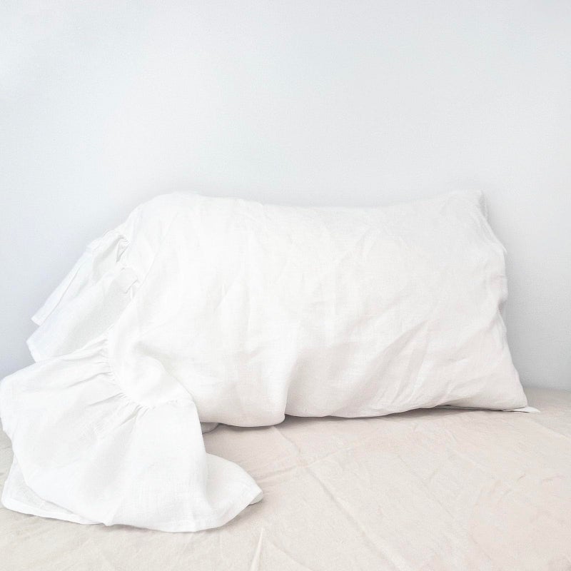 French Linen Pillow Case 20x30 Queen Size Pure 100 Linen Flax Pillow Cover 1 Pack Ruffled Pillow Sham Soft and Breathable Queen White 1 PCS