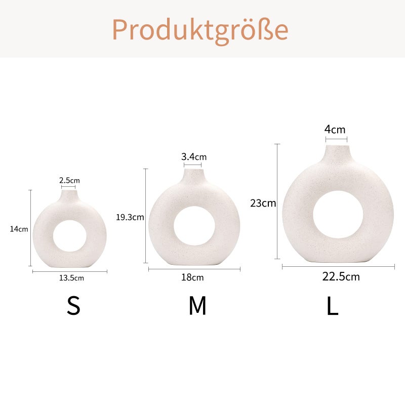 CEMABT White Donut Vase Hollow Ceramic Vase for Flowers Handmade Minimalist Boho ins Style Modern Home Decor for Wedding Dinner Table Party Living Room Office Bedroom(S) - Image 2
