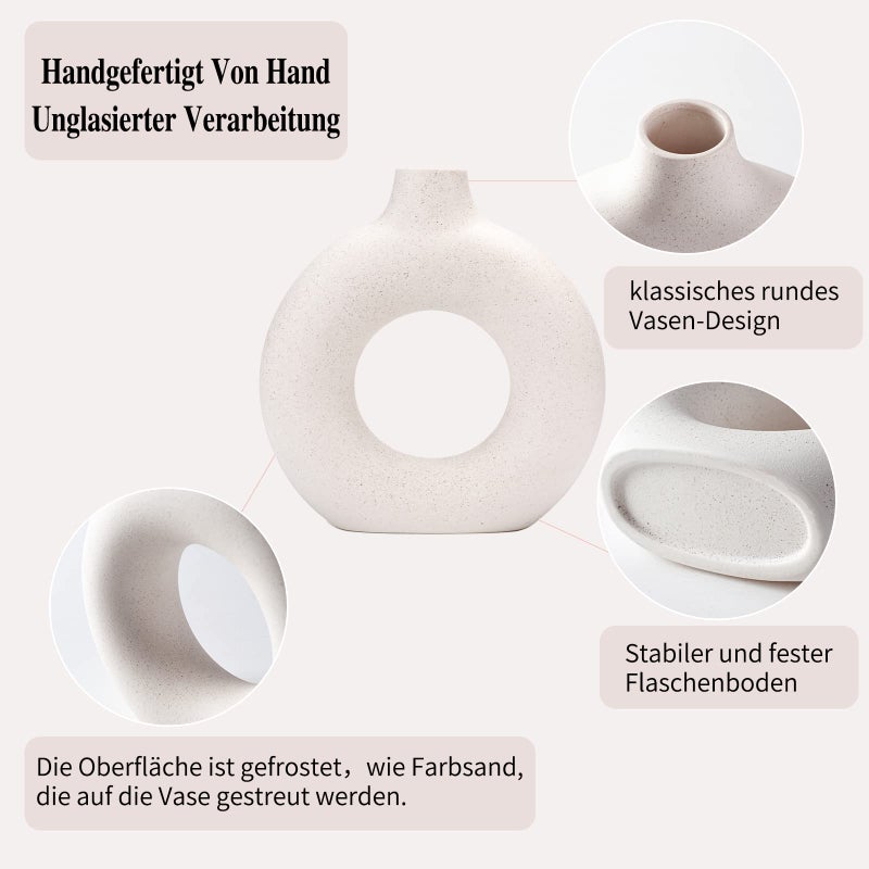 CEMABT White Donut Vase Hollow Ceramic Vase for Flowers Handmade Minimalist Boho ins Style Modern Home Decor for Wedding Dinner Table Party Living Room Office Bedroom(S) - Image 3