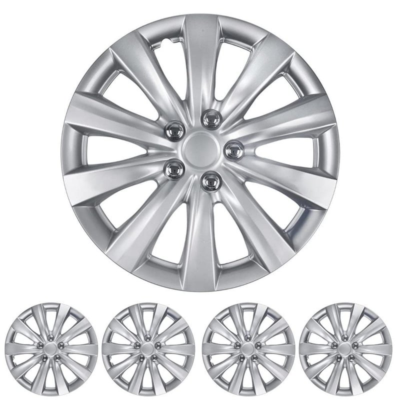 BDK 4Pack Premium 16 Inch Rim Wheel Cover Hubcaps for Cars Trucks SUVs Vans Direct OEM Replacement Universal Fit SnapOn ABS Hubcaps 16 inch Wheel Covers  Set of 4 Hub Caps  10Spokes Silver