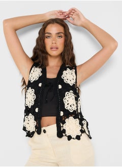 Ginger Knitted Crochet Tie Up Vest  - Image 1