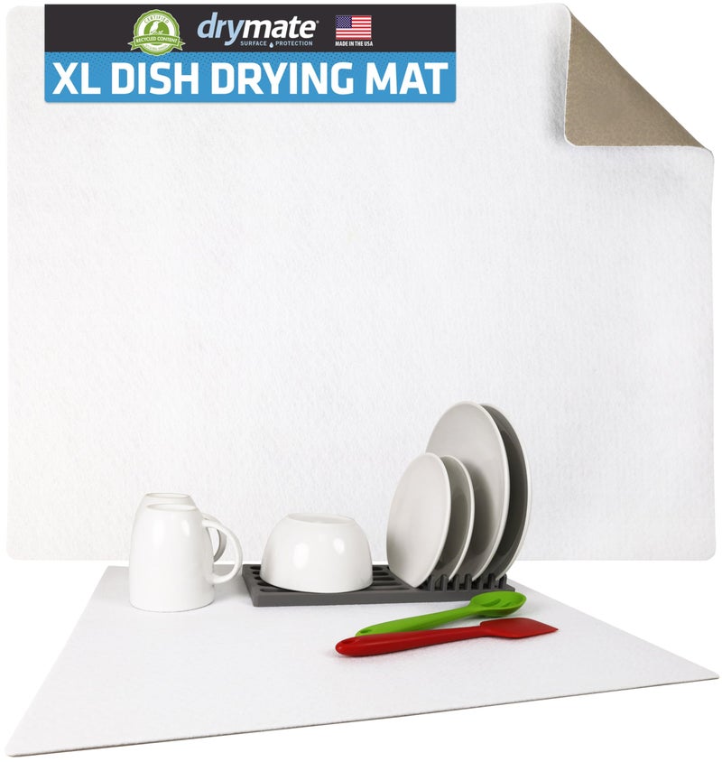 Drymate XL Dish Drying Mat Oversized 19x24 LowProfile Super Absorbent Quick Dry Fabric Waterproof  SlipResistant for Kitchen Counter Trimmable Easy to Clean USA MadeWhite