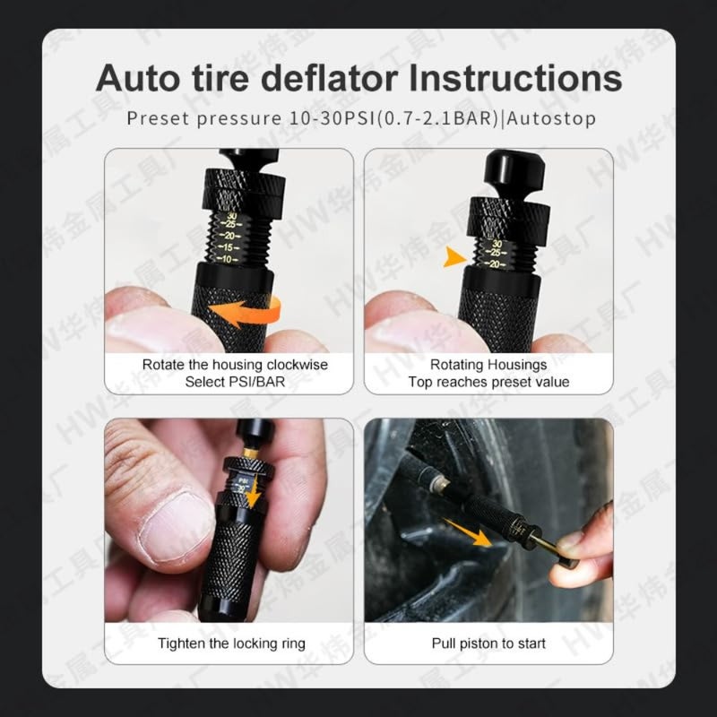 4 Pcs, Adjustable Auto-Stop Tire Deflator Valve Kit 10-30 PSI Screw-on Tyre Air Down Tool for Offroad 4x4, Adjustable for Vehicles, Motorcycle, Car, Truck - Image 4