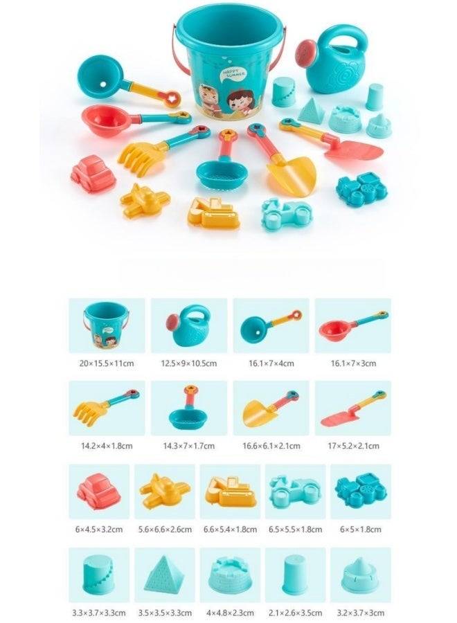 MLADEN 18 Piece Sand Beach Play Toys with Mesh Bag for Outdoor Play,Including Watering Can, Rake, Shovel,Bucket,Sand Molds,Summer Travel Sand Toys, Beach Toys for Toddlers Kids Boys Girls - Image 2