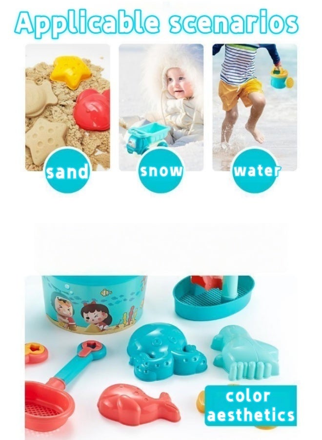 MLADEN 18 Piece Sand Beach Play Toys with Mesh Bag for Outdoor Play,Including Watering Can, Rake, Shovel,Bucket,Sand Molds,Summer Travel Sand Toys, Beach Toys for Toddlers Kids Boys Girls - Image 3