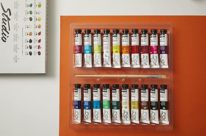 Pebeo Fine Studio Acrylics High Viscosity 28 Piece Set with 20 Tubes of 20 ml Paint and Brush - Image 2