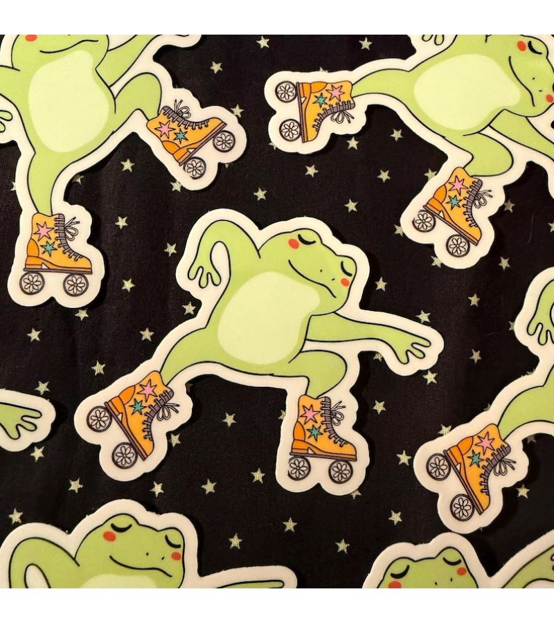 Funny Frog Rollerblading PVC Sticker For Laptop Water Bottle - Image 1