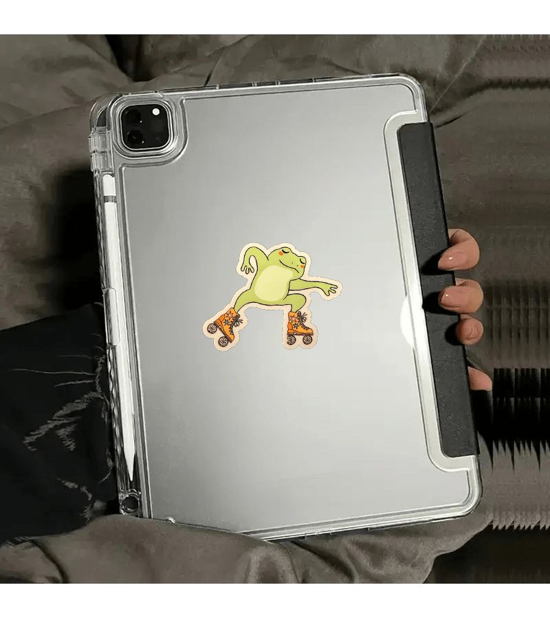 Funny Frog Rollerblading PVC Sticker For Laptop Water Bottle - Image 4