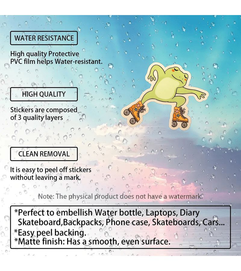 Funny Frog Rollerblading PVC Sticker For Laptop Water Bottle - Image 3