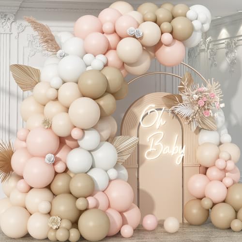 Togvu Neutral Balloons Arch Kit Cream Peach Boho Balloons Garland with Double Stuffed Sand White Balloon and Light Pink Balloon for Baby Shower Birthday Wedding Bridal Shower Party Decorations - Image 1