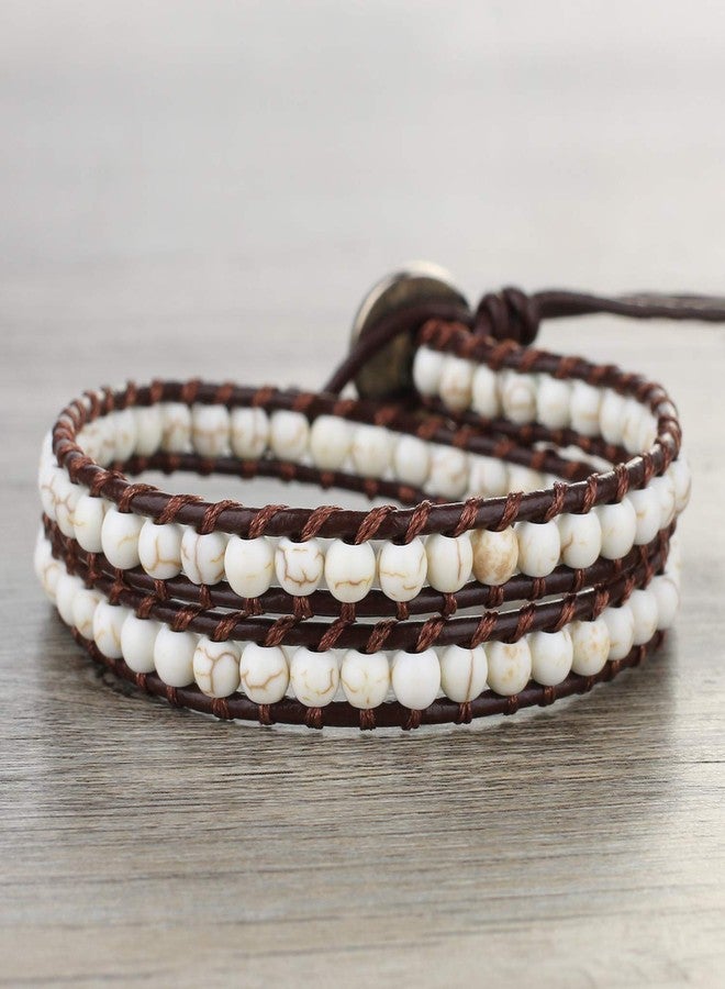KELITCH 2 Wrap Leather Bracelet Handmade Friendship Braided Turquoise Beads Bracelets - Image 4