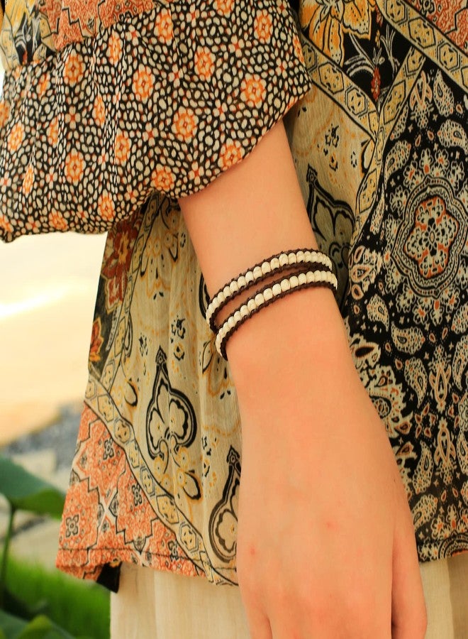 KELITCH 2 Wrap Leather Bracelet Handmade Friendship Braided Turquoise Beads Bracelets - Image 5
