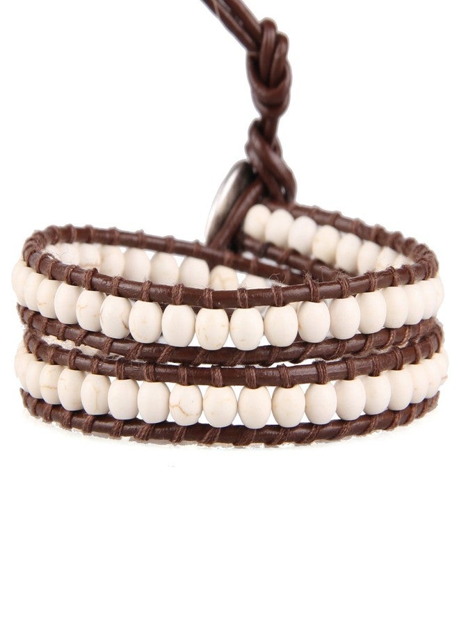 KELITCH 2 Wrap Leather Bracelet Handmade Friendship Braided Turquoise Beads Bracelets - Image 1